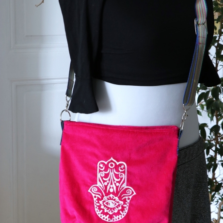 Cord Tasche/ Umhängetasche/pink/Schultertasche/Damen/Hamsa