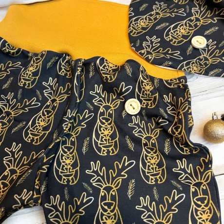 Weihnachtsoutfit marine goldene Rentiere I Rentierköpfe I Baby