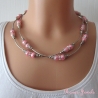 Perlen Kette kurz zweireihig rosa silberfarben Collier