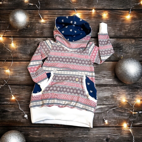 Kleid Winter Mädchen weiß, Hoodiekleid Weihnachten Norwegermuster