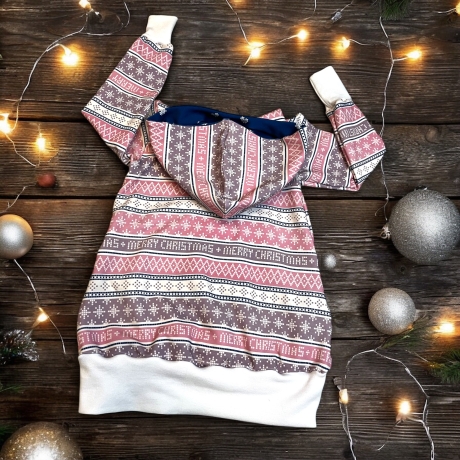 Kleid Winter Mädchen weiß, Hoodiekleid Weihnachten Norwegermuster