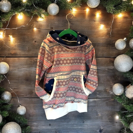 Kleid Winter Mädchen weiß, Hoodiekleid Weihnachten Norwegermuster