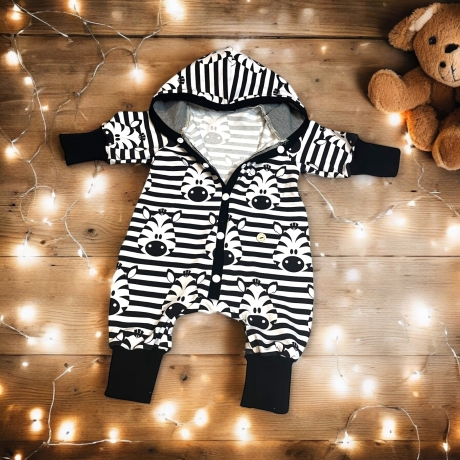 Overall Baby Zebra Langarm Kapuze I Babyoverall Jersey unisex 