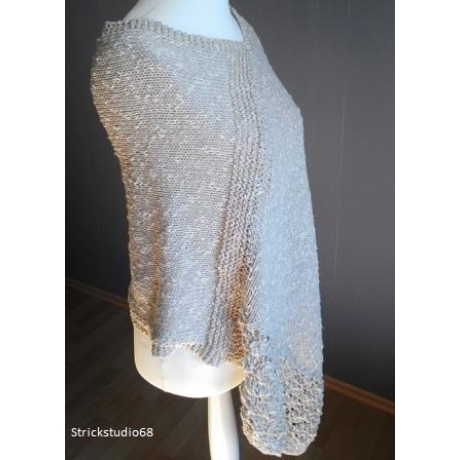 Poncho  Gr:S/M - handgestrickt - beige/weiß meliert - mit Muster