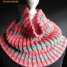 Schlauchschal-Kragenschal-orange,grau, weiß-handgestrickt