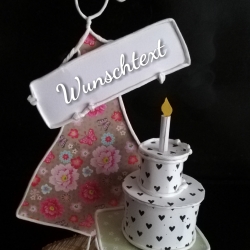 Papierdrahtfigur mit Torte oder Geschenk, individualisierbar