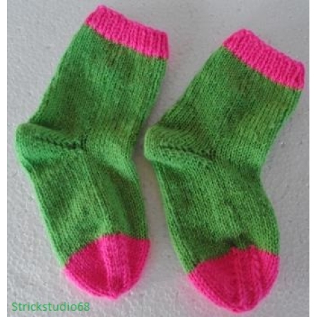 Kindersocken  Gr.22/23  handgestrickt mit 2 Neon-Farben