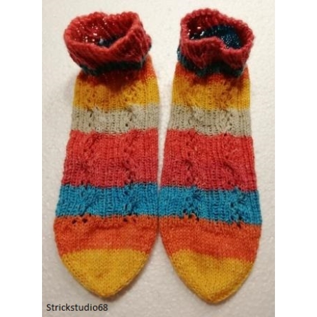 Sneaker Socken - handgestrickt - Gr.36/37 - bunt - Streifen  Zopf