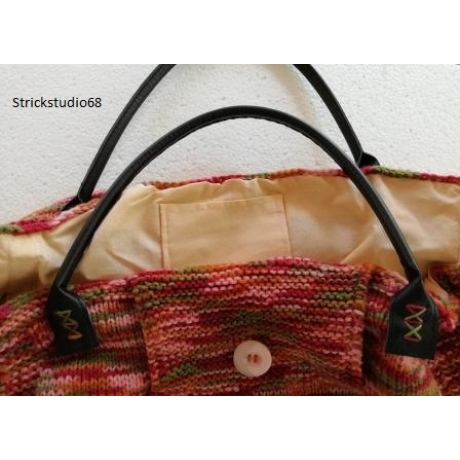 Tasche gestrickt mit Innenstoff und Lederhenkeln