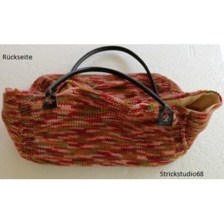 Tasche gestrickt mit Innenstoff und Lederhenkeln