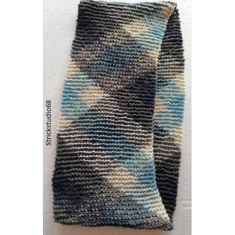 Schlauchschal - Muster - blau,grau,weiß - handgestrickt
