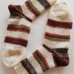 Socken Gr.38/39 handgestrickt Blockstreifen natur / braun