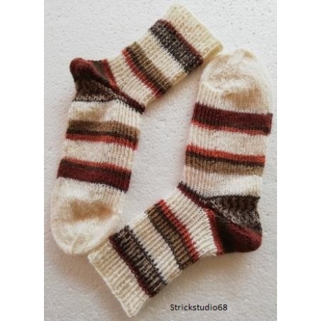 Socken Gr.38/39 handgestrickt Blockstreifen natur / braun