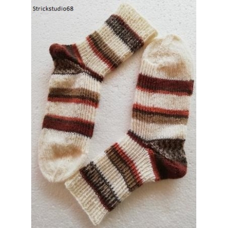 Socken Gr.38/39 handgestrickt Blockstreifen natur / braun