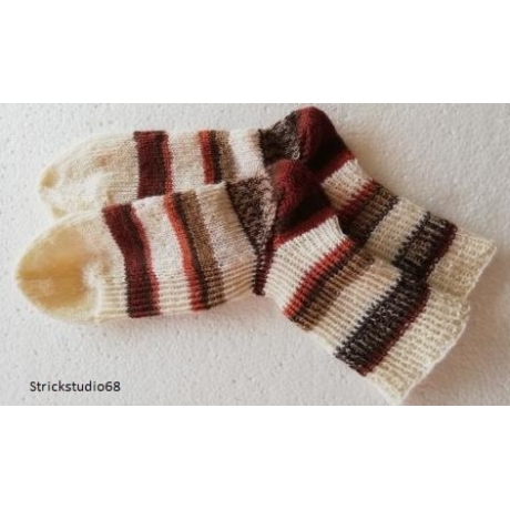 Socken Gr.38/39 handgestrickt Blockstreifen natur / braun