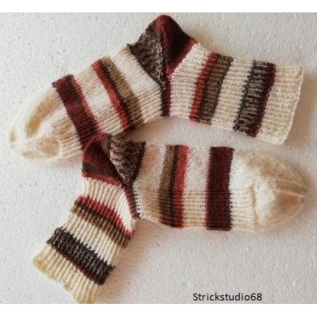 Socken Gr.38/39 handgestrickt Blockstreifen natur / braun