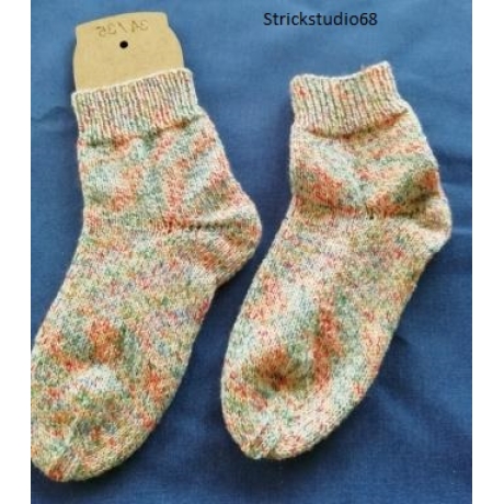 Socken-handgestrickt-Gr. 34/35-weiß/bunt-6fach Sockengarn