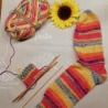 Socken-handgestrickt-Gr. 38/39-Streifen-bunt mit gelb,orange,...