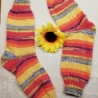 Socken-handgestrickt-Gr. 38/39-Streifen-bunt mit gelb,orange,...