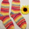 Socken-handgestrickt-Gr. 38/39-Streifen-bunt mit gelb,orange,...