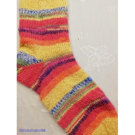 Socken-handgestrickt-Gr. 38/39-Streifen-bunt mit gelb,orange,...