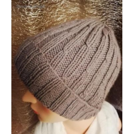 Strickmütze - grau - KU 50-56 cm -  handgestrickt - schlicht