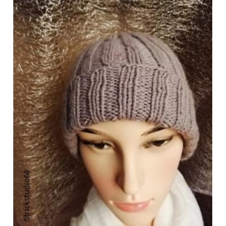 Strickmütze - grau - KU 50-56 cm -  handgestrickt - schlicht