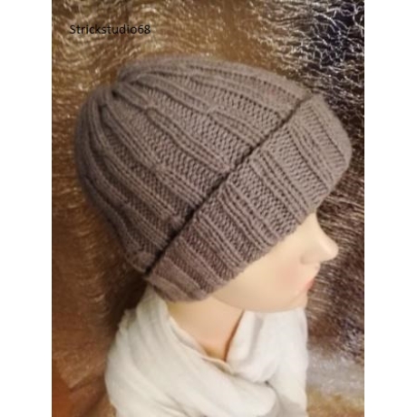Strickmütze - grau - KU 50-56 cm -  handgestrickt - schlicht