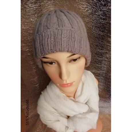 Strickmütze - grau - KU 50-56 cm -  handgestrickt - schlicht
