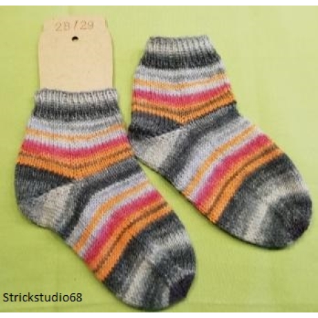 Kindersocken - Gr. 28/29 - handgestrickt - gestreift -grau orange