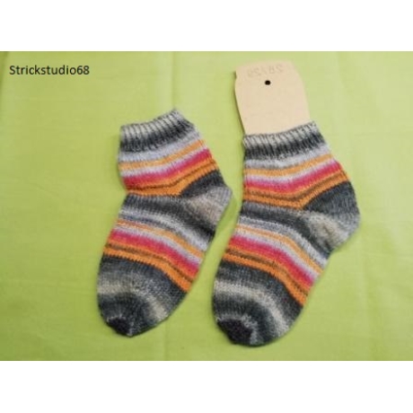 Kindersocken - Gr. 28/29 - handgestrickt - gestreift -grau orange