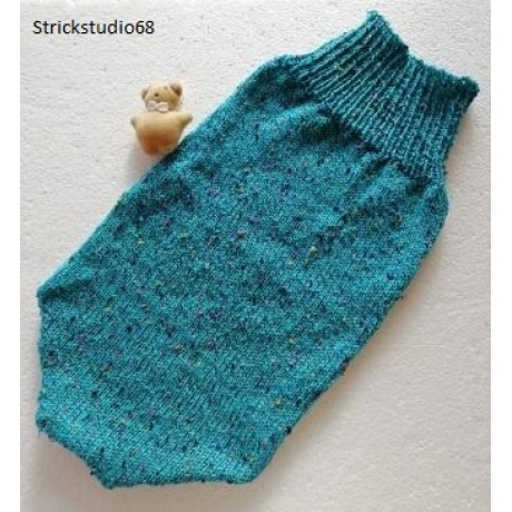 Strampelsack/Pucksack-gestrickt-türkis mit bunten Noppen