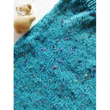 Strampelsack/Pucksack-gestrickt-türkis mit bunten Noppen