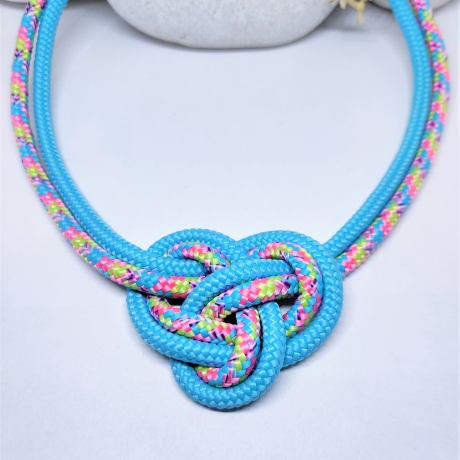 Statementkette Segelseil Türkis Bunt Knoten Bib Kette Damen