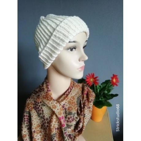 Strickmütze   naturweiß  Patentmuster  KU  54/56 cm