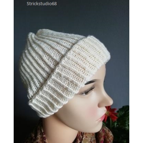 Strickmütze   naturweiß  Patentmuster  KU  54/56 cm