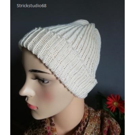 Strickmütze   naturweiß  Patentmuster  KU  54/56 cm