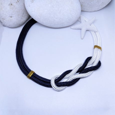 Statementkette Segelseil Dunkelblau Weiß maritimer Schmuck Kette