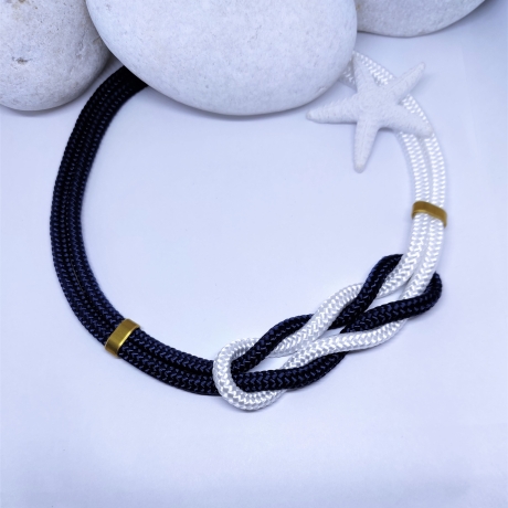 Statementkette Segelseil Dunkelblau Weiß maritimer Schmuck Kette