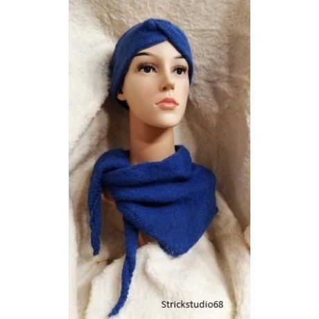 Winterset -Stirnband mit kleinem Halstuch - handgestrickt - blau