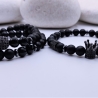 Armband Herren 3 Teile Schwarz Matt Onyx Krone Strass Kugel