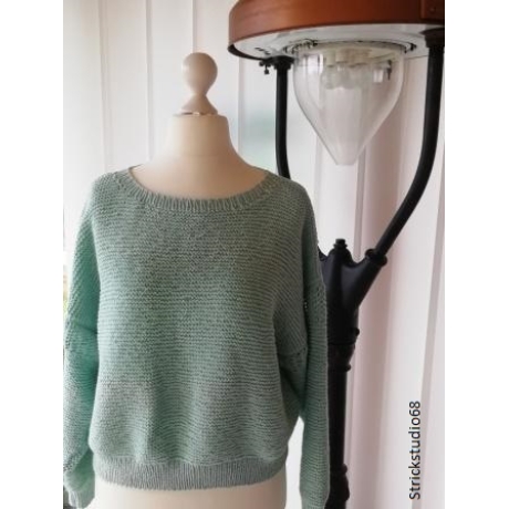 Pullover - handgestrickt - Gr.36/38 - mint - Lochmuster im Ärmel
