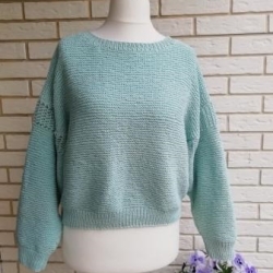 Pullover - handgestrickt - Gr.36/38 - mint - Lochmuster im Ärmel Pullover - handgestrickt - Gr.36/38 - mint - Lochmuster im Ärmel
