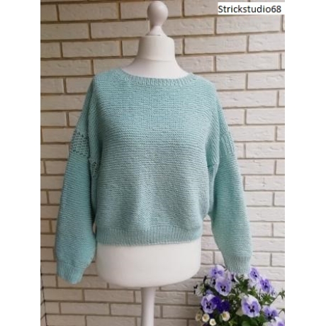 Pullover - handgestrickt - Gr.36/38 - mint - Lochmuster im Ärmel