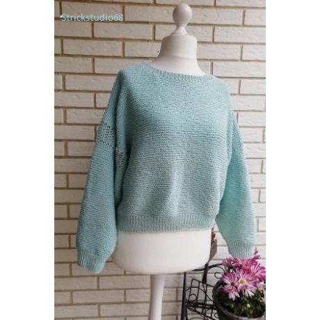 Pullover - handgestrickt - Gr.36/38 - mint - Lochmuster im Ärmel