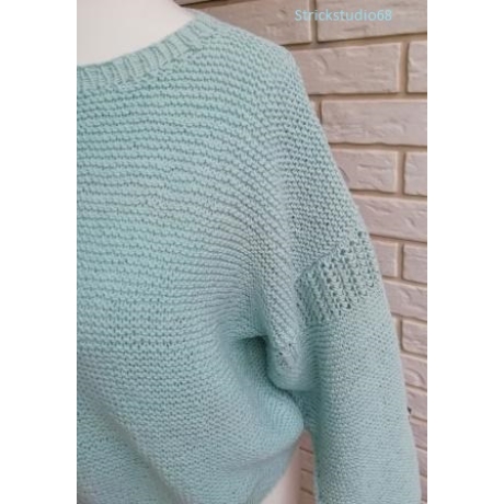 Pullover - handgestrickt - Gr.36/38 - mint - Lochmuster im Ärmel