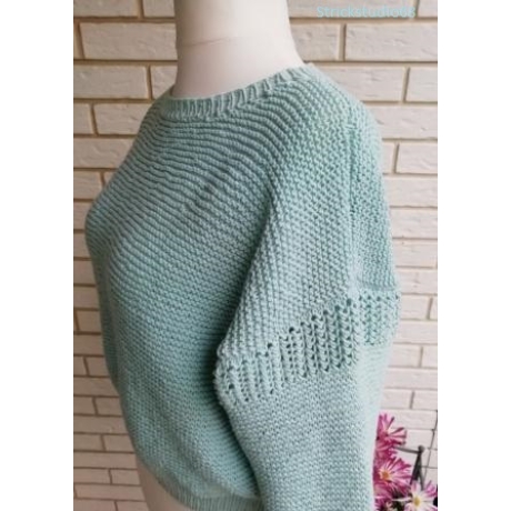 Pullover - handgestrickt - Gr.36/38 - mint - Lochmuster im Ärmel