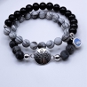 Armband Set grau schwarz Geschenk Natursteine Muschelperlen Baum