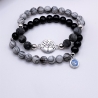 Armband Set grau schwarz Geschenk Natursteine Muschelperlen Baum
