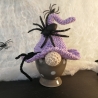 Eierwärmer gehäkelt, Hexenhut lila mit Spinne